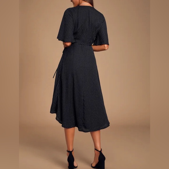 Lulus: Farah Black Print Midi Wrap Dress - Picture 7 of 8